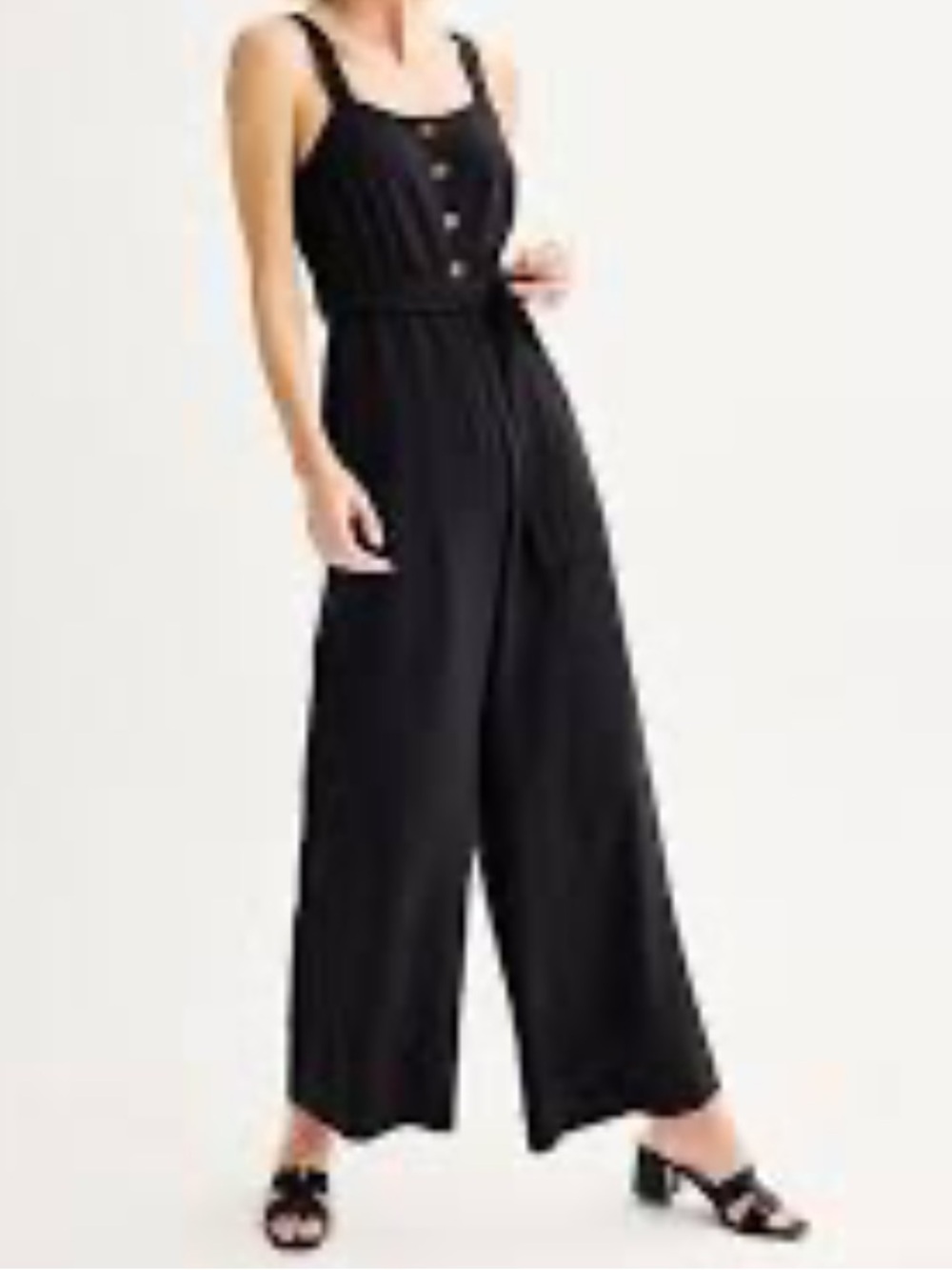 dip Black Button-Front Wide-Leg Jumpsuit